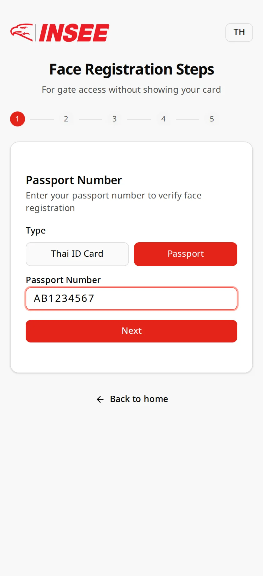Enter passport number